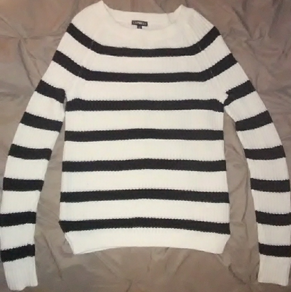 Black and White striped cotton long sleeved sweate